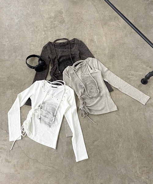non-hedge(ノンヘッジ)の「チョーカー付リベットロンT(Tシャツ/カットソー・レディース・チャコールグレー/ライトグレー/オフホワイト・FREE)」の20枚目の写真