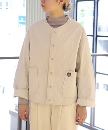 ノーカラージャケット（ホワイト/白色系・コットン）ファッション通販