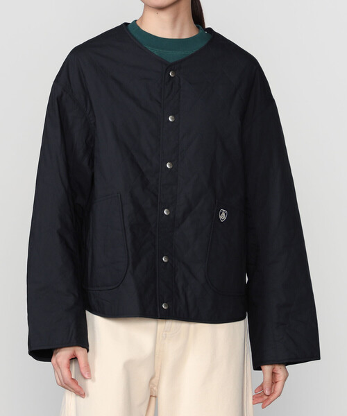 【美品】ORCIVAL オーシバル ノーカラージャケット ネイビー サイズ4 ORCIVAL | ノーカラー キルティングジャケット WOMEN（ノー