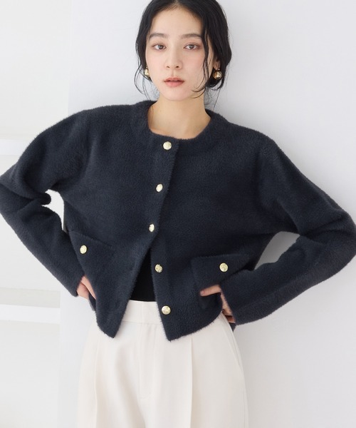 VIS（ビス）の「接結ミニフェザーニットジャケットカーディガン/一部WEB限定カラー（カーディガン/ボレロ・レディース・ピンク系その他2/ネイビー/オフホワイト/ブラウン・FREE）」の3枚目の写真