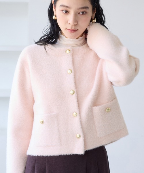 ノーカラージャケット ピンク ルーズフィット　両面 ノーカラージャケット ピンク ルーズフィット 両面 ミックス