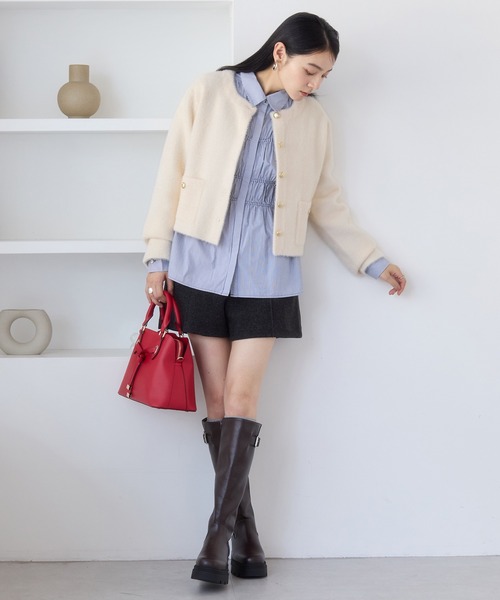 VIS（ビス）の「接結ミニフェザーニットジャケットカーディガン/一部WEB限定カラー（カーディガン/ボレロ・レディース・ピンク系その他2/ネイビー/オフホワイト/ブラウン・FREE）」の7枚目の写真