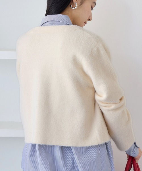 VIS（ビス）の「接結ミニフェザーニットジャケットカーディガン/一部WEB限定カラー（カーディガン/ボレロ・レディース・ピンク系その他2/ネイビー/オフホワイト/ブラウン・FREE）」の6枚目の写真