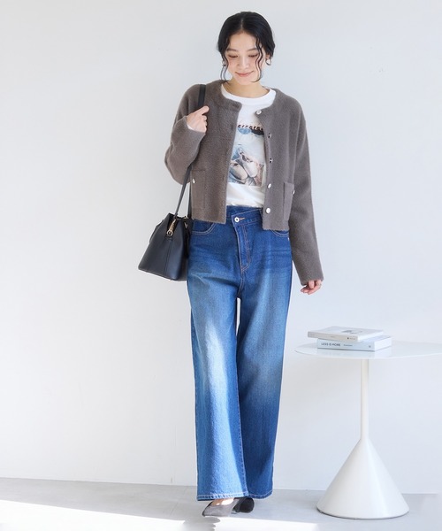 VIS（ビス）の「接結ミニフェザーニットジャケットカーディガン/一部WEB限定カラー（カーディガン/ボレロ・レディース・ピンク系その他2/ネイビー/オフホワイト/ブラウン・FREE）」の15枚目の写真