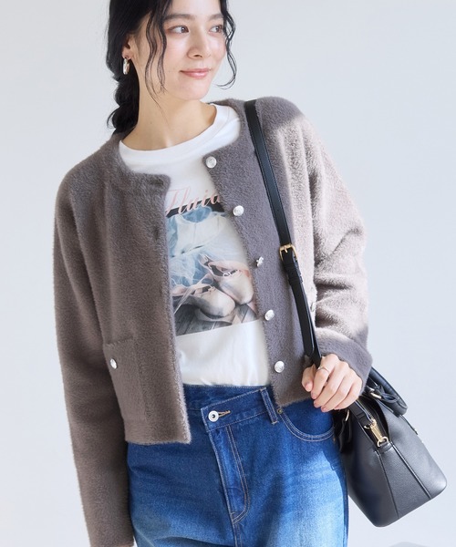 VIS（ビス）の「接結ミニフェザーニットジャケットカーディガン/一部WEB限定カラー（カーディガン/ボレロ・レディース・ピンク系その他2/ネイビー/オフホワイト/ブラウン・FREE）」の12枚目の写真