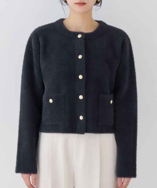 VIS（ビス）の「接結ミニフェザーニットジャケットカーディガン/一部WEB限定カラー（カーディガン/ボレロ・レディース・ピンク系その他2/ネイビー/オフホワイト/ブラウン・FREE）」の21枚目の写真