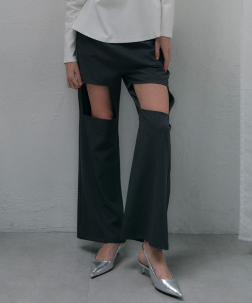 MAISON ELLIE(メゾンエリー)の「square cut-off pants(スラックス・レディース・グレー/ブラック/アイボリー・FREE)」の3枚目の写真