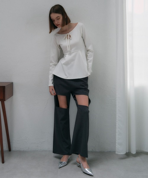 MAISON ELLIE(メゾンエリー)の「square cut-off pants(スラックス・レディース・グレー/ブラック/アイボリー・FREE)」の7枚目の写真
