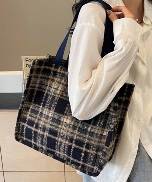 セール】FReePLACe/A4サイズ可能 マチあり チェック柄トートバッグ