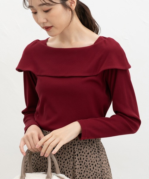 Honeys(ハニーズ)の「オフショル風トップス(Tシャツ/カットソー・レディース・ブラック/ボルドー/アイボリー/ヘザーチャコール/レッド/サックスブルー・S/M/LL/L/3L)」の6枚目の写真
