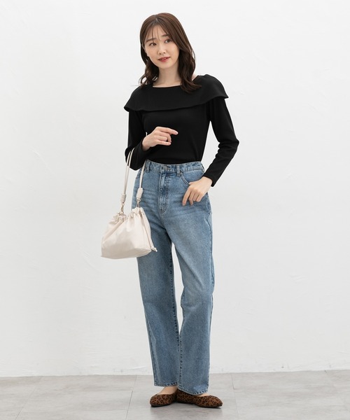 Honeys(ハニーズ)の「オフショル風トップス(Tシャツ/カットソー・レディース・ブラック/ボルドー/アイボリー/ヘザーチャコール/レッド/サックスブルー・S/M/LL/L/3L)」の9枚目の写真