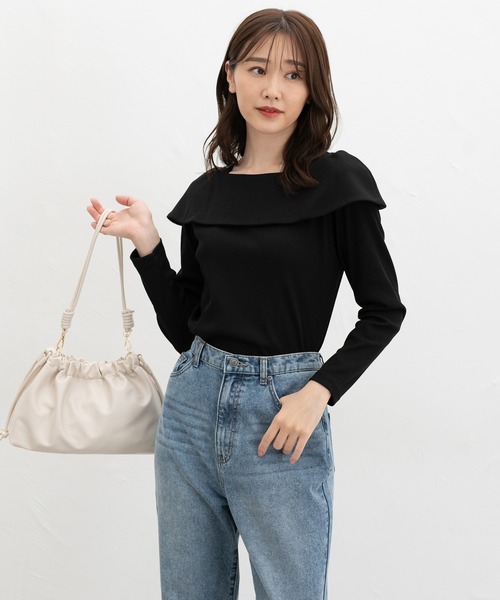 Honeys(ハニーズ)の「オフショル風トップス(Tシャツ/カットソー・レディース・ブラック/ボルドー/アイボリー/ヘザーチャコール/レッド/サックスブルー・S/M/LL/L/3L)」の10枚目の写真