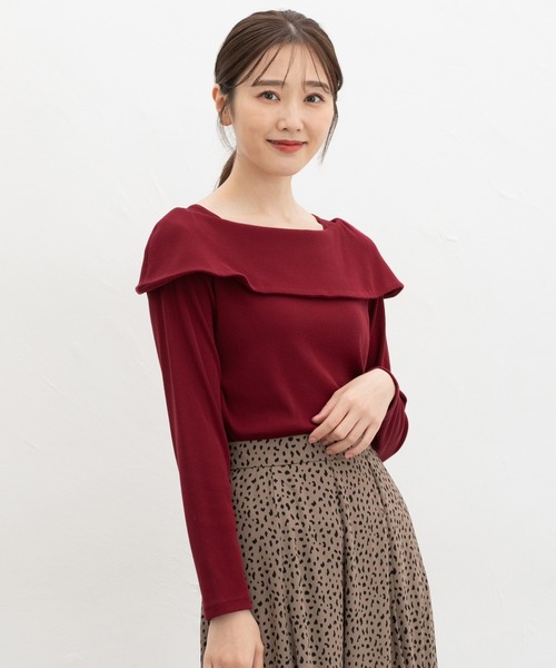 Honeys(ハニーズ)の「オフショル風トップス(Tシャツ/カットソー・レディース・ブラック/ボルドー/アイボリー/ヘザーチャコール/レッド/サックスブルー・S/M/LL/L/3L)」の12枚目の写真
