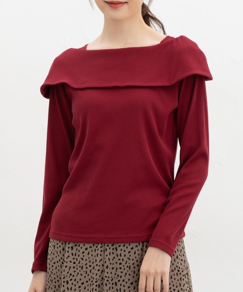 Honeys(ハニーズ)の「オフショル風トップス(Tシャツ/カットソー・レディース・ブラック/ボルドー/アイボリー/ヘザーチャコール/レッド/サックスブルー・S/M/LL/L/3L)」の13枚目の写真