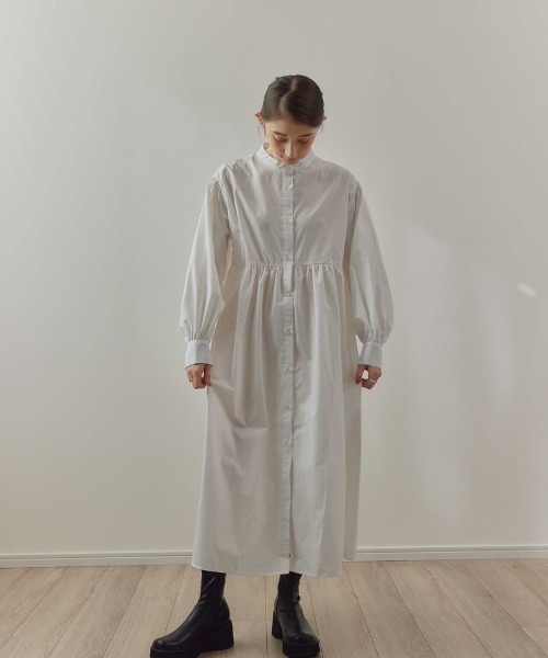 KALENO（カレノ）の「cotton gather shirt op（シャツワンピース・レディース・ブラック/ホワイト・FREE）」の9枚目の写真