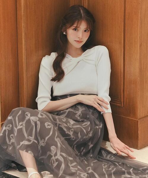 SWINGLE(スウィングル)の「リボンデコレーションドッキングワンピース(ワンピース・レディース・ピンク/オフホワイト/シルバー・FREE)」の2枚目の写真