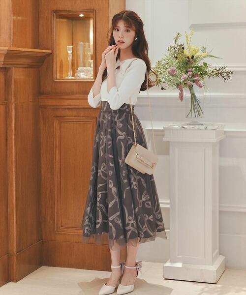 SWINGLE(スウィングル)の「リボンデコレーションドッキングワンピース(ワンピース・レディース・ピンク/オフホワイト/シルバー・FREE)」の4枚目の写真