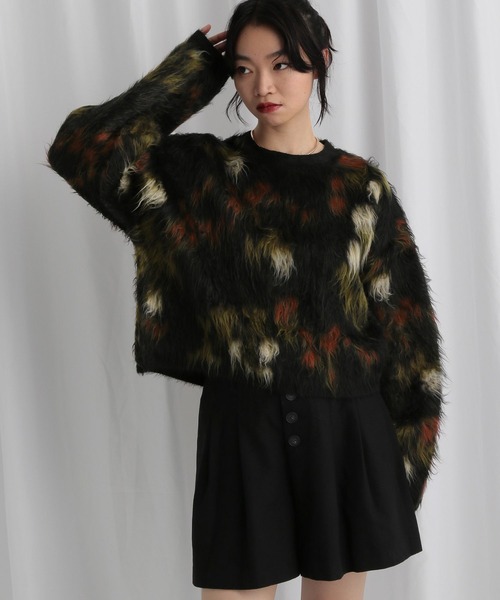 mysty woman（ミスティウーマン）の「フラワージャガードシャギーニット 603614（ニット/セーター・レディース・ブラック/アイボリー/ベージュ・FREE）」の8枚目の写真