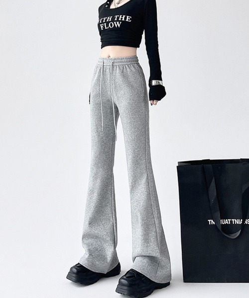 ReRe(リリ)の「ハイウエストフレアパンツ(スウェットパンツ・レディース・ベージュ/ダークグレー/グレー系その他/ブラック/ピンク/ライトグレー・MEDIUM)」の1枚目の写真