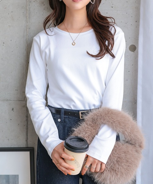 Petitle（プチレ）の「[ 低身長向けサイズ ] 選べる3サイズ ベーシック長袖Tシャツ（Tシャツ/カットソー・レディース・ブラウン/ブラック/オフホワイト/グレー・PL/PM/PS）」の5枚目の写真