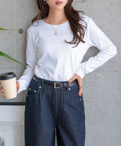 Petitle（プチレ）の「[ 低身長向けサイズ ] 選べる3サイズ ベーシック長袖Tシャツ（Tシャツ/カットソー・レディース・ブラウン/ブラック/オフホワイト/グレー・PL/PM/PS）」の6枚目の写真