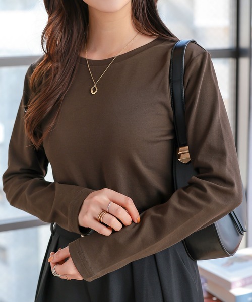 Petitle（プチレ）の「[ 低身長向けサイズ ] 選べる3サイズ ベーシック長袖Tシャツ（Tシャツ/カットソー・レディース・ブラウン/ブラック/オフホワイト/グレー・PL/PM/PS）」の7枚目の写真