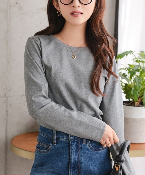 Petitle（プチレ）の「[ 低身長向けサイズ ] 選べる3サイズ ベーシック長袖Tシャツ（Tシャツ/カットソー・レディース・ブラウン/ブラック/オフホワイト/グレー・PL/PM/PS）」の17枚目の写真