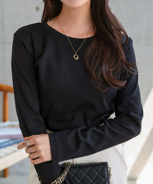 Petitle（プチレ）の「[ 低身長向けサイズ ] 選べる3サイズ ベーシック長袖Tシャツ（Tシャツ/カットソー・レディース・ブラウン/ブラック/オフホワイト/グレー・PL/PM/PS）」の21枚目の写真
