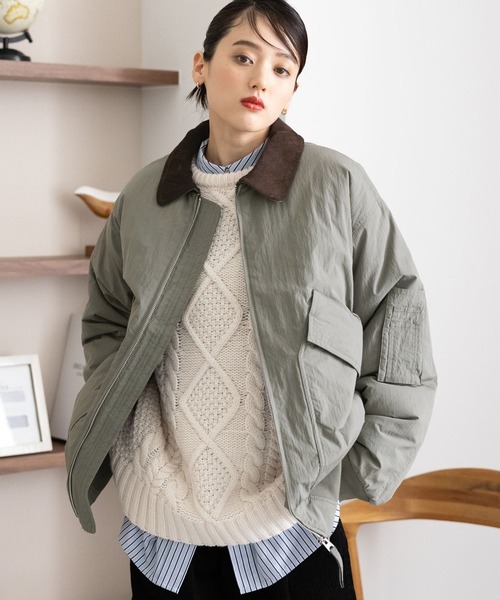 RAGEBLUE（レイジブルー）の「選べるシルエット/中綿フライトジャケット（ブルゾン・レディース・ホワイト/オリーブ/ブラック/ボルドー・LARGE/MEDIUM）」の3枚目の写真