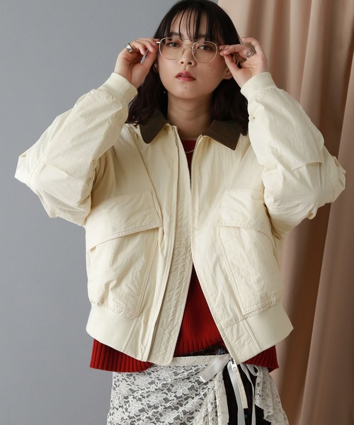 RAGEBLUE（レイジブルー）の「選べるシルエット/中綿フライトジャケット（ブルゾン・レディース・ホワイト/オリーブ/ブラック/ボルドー・LARGE/MEDIUM）」の7枚目の写真