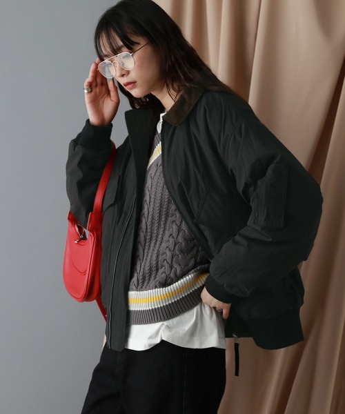 RAGEBLUE（レイジブルー）の「選べるシルエット/中綿フライトジャケット（ブルゾン・レディース・ホワイト/オリーブ/ブラック/ボルドー・LARGE/MEDIUM）」の19枚目の写真