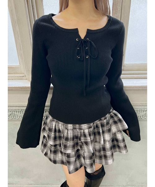 PHILLY(フィリー)の「ベルスリーブレースアップニット(ニット/セーター・レディース・ブラック/アイボリー・FREE)」の8枚目の写真