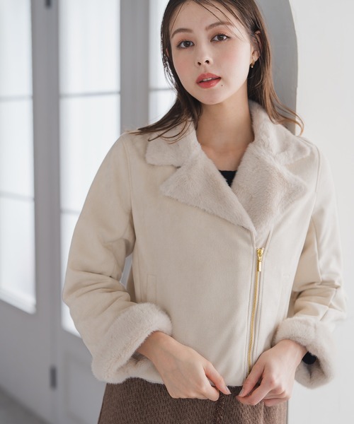 セール】2025秋冬新作 ファー付きスエードライダースジャケット