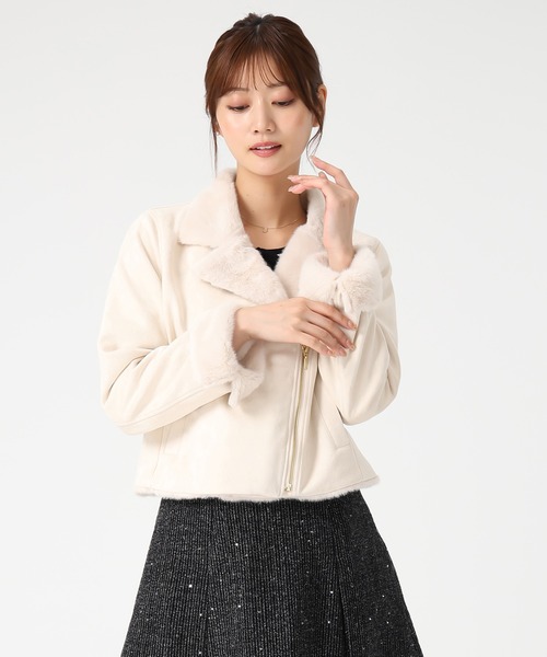 MISCH MASCH（ミッシュマッシュ）の「ファー付きスエードライダースジャケット（ライダースジャケット・レディース・アイボリー/ベージュ・S/M）」の5枚目の写真
