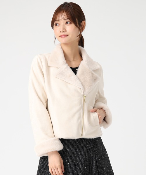 MISCH MASCH（ミッシュマッシュ）の「ファー付きスエードライダースジャケット（ライダースジャケット・レディース・アイボリー/ベージュ・S/M）」の6枚目の写真