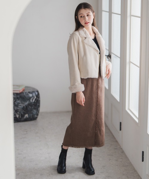 セール】2025秋冬新作 ファー付きスエードライダースジャケット