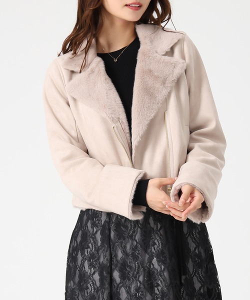 MISCH MASCH（ミッシュマッシュ）の「ファー付きスエードライダースジャケット（ライダースジャケット・レディース・アイボリー/ベージュ・S/M）」の3枚目の写真