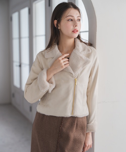 MISCH MASCH（ミッシュマッシュ）の「ファー付きスエードライダースジャケット（ライダースジャケット・レディース・アイボリー/ベージュ・S/M）」の4枚目の写真