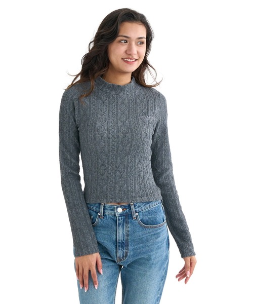 BILLABONG(ビラボン)の「BILLABONG レディース KNIT LIKE BABY FIT L セーター 【2025年秋冬モデル】 @autumn/ビラボンクロップド丈タイトボトルネックニットセーター(ニット/セーター・レディース・アイボリー/グレー/スミクロ・MEDIUM)」の1枚目の写真