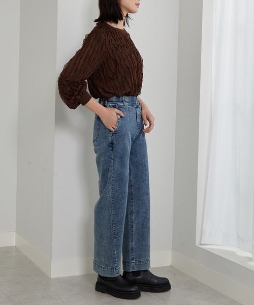 BELLUNA PLUS(ベルーナ)の「裾切替デザインワイドストレートデニム68(その他パンツ・レディース・ケミカルウォッシュ/インディゴブルー・SMALL/X-LARGE/MEDIUM/LARGE)」の7枚目の写真