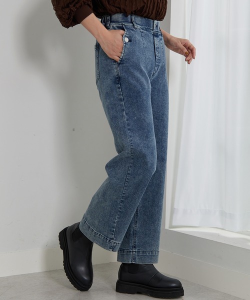 BELLUNA PLUS(ベルーナ)の「裾切替デザインワイドストレートデニム68(その他パンツ・レディース・ケミカルウォッシュ/インディゴブルー・SMALL/X-LARGE/MEDIUM/LARGE)」の3枚目の写真