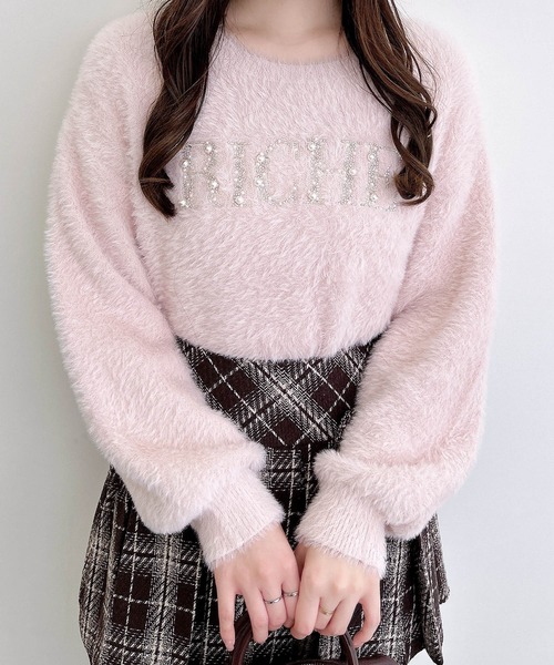 INGNI(イング)の「パールビジューロゴフェザーニット(ニット/セーター・レディース・ブラック/アイボリー/ピンク/ライトグレー/チャコールグレー・M)」の5枚目の写真