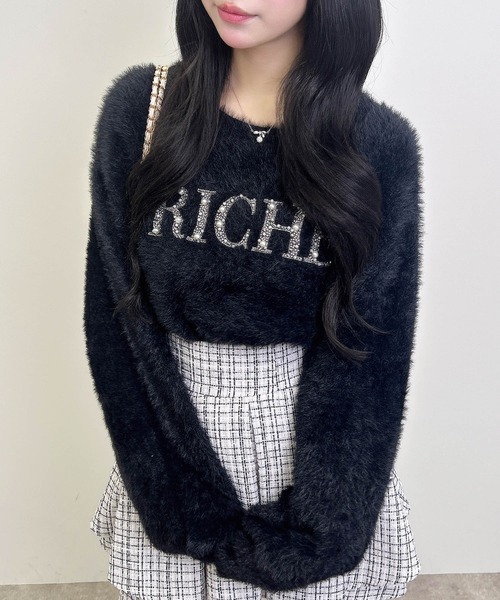 INGNI(イング)の「パールビジューロゴフェザーニット(ニット/セーター・レディース・ブラック/アイボリー/ピンク/ライトグレー/チャコールグレー・M)」の11枚目の写真