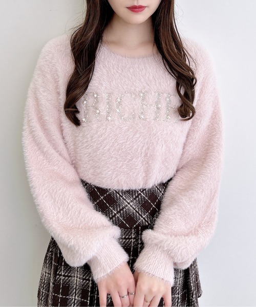 セール】パールビジューロゴフェザーニット（ニット/セーター）｜INGNI
