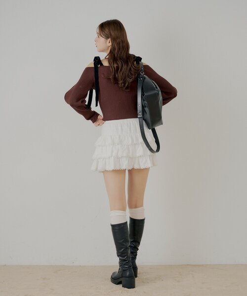 Chico（チコ）の「肩リボンオフショルリブニット（ニット/セーター・レディース・チャコールグレー/ブラウン/グレー/アイボリー・FREE）」の18枚目の写真