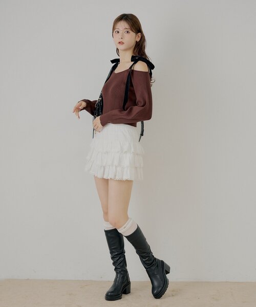 Chico（チコ）の「肩リボンオフショルリブニット（ニット/セーター・レディース・チャコールグレー/ブラウン/グレー/アイボリー・FREE）」の19枚目の写真