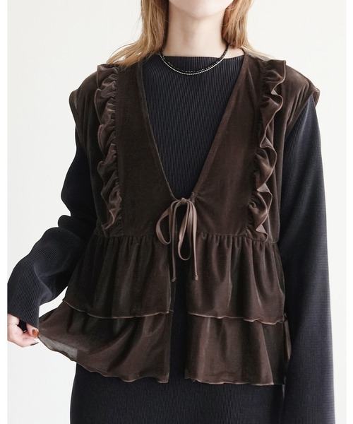reca（レカ）の「ベロアフリルベスト（ベスト・レディース・ブラック/ブラウン・M）」の2枚目の写真