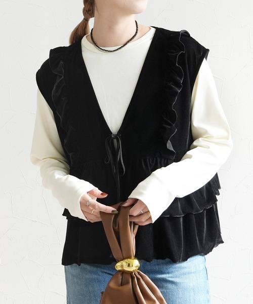 reca（レカ）の「ベロアフリルベスト（ベスト・レディース・ブラック/ブラウン・M）」の5枚目の写真