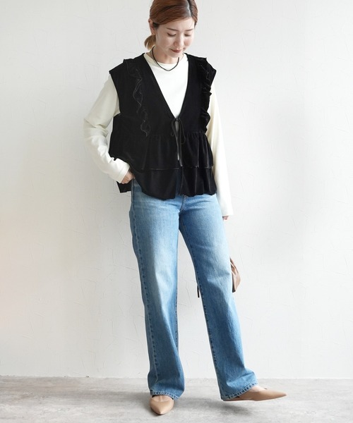 reca（レカ）の「ベロアフリルベスト（ベスト・レディース・ブラック/ブラウン・M）」の7枚目の写真