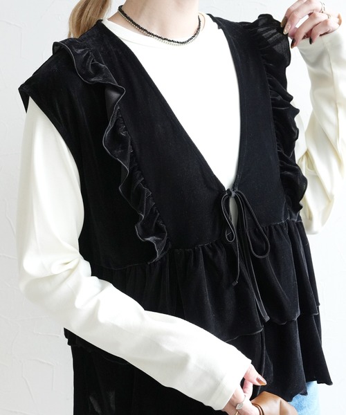 reca（レカ）の「ベロアフリルベスト（ベスト・レディース・ブラック/ブラウン・M）」の8枚目の写真